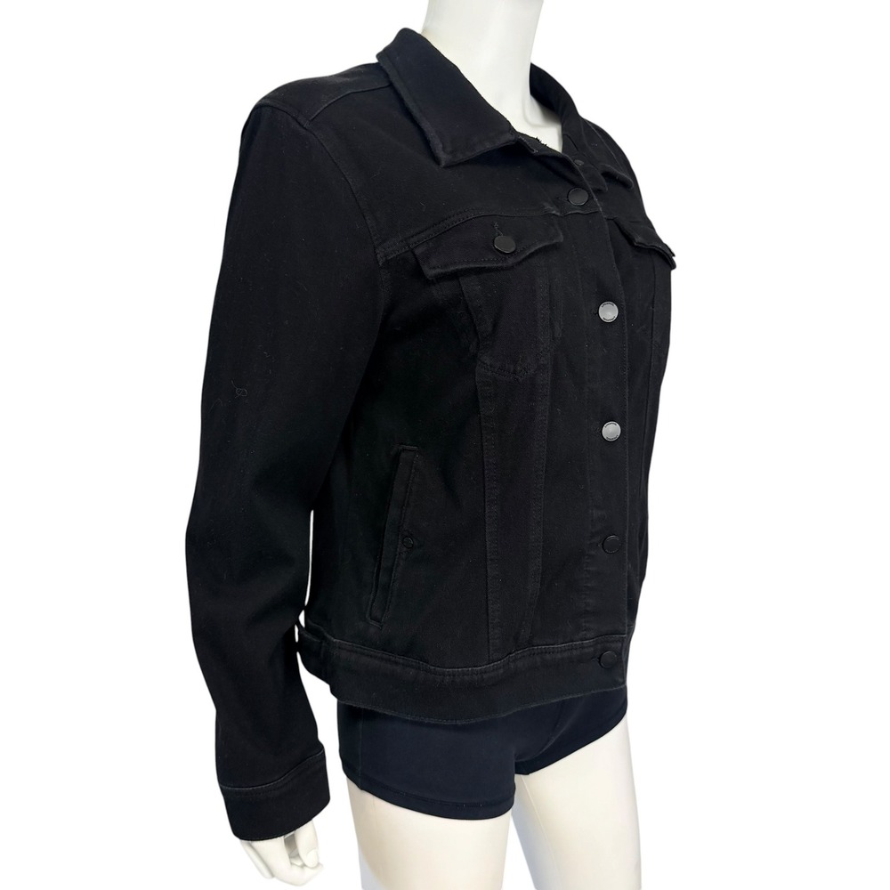 Liverpool Black Denim Jacket Stretch Minimalist Layering Capsule Moto Trucker L - Picture 2 of 8